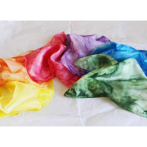 Play cloths, 6 silk cloths, rainbow design, 28 cm, silk cloths for children