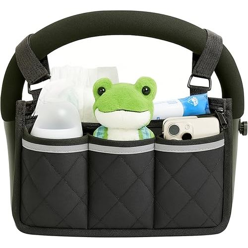 Stroller Caddy Stroller Organizer With Cup Holder, Non Slip Straps Stroller Bag for Phone, Pet Stroller Accessories,Universal Stroller Organizer,Fits Single & Double Strollers