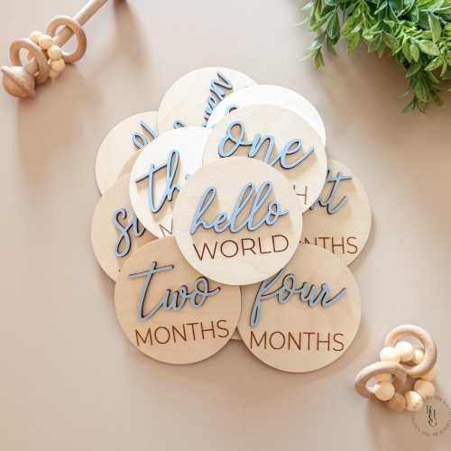 Wooden Monthly Milestone Discs With 3D Letters For Baby Photos | Monthly Milestone Marker | Milestone Cards