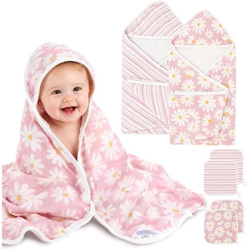 6 Pcs Baby Bath Towel Set Pink Daisy Newborn Bathing Supplies