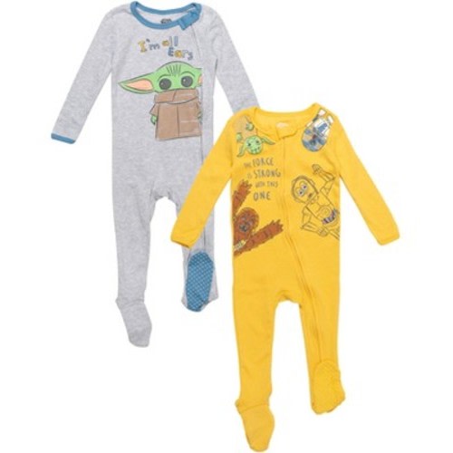 Star Wars R2-D2 C-3PO Chewbacca Infant Baby Boys 2 Pack Zip Up Sleep N' Play Coveralls Yellow / Black / Grey 18 Months