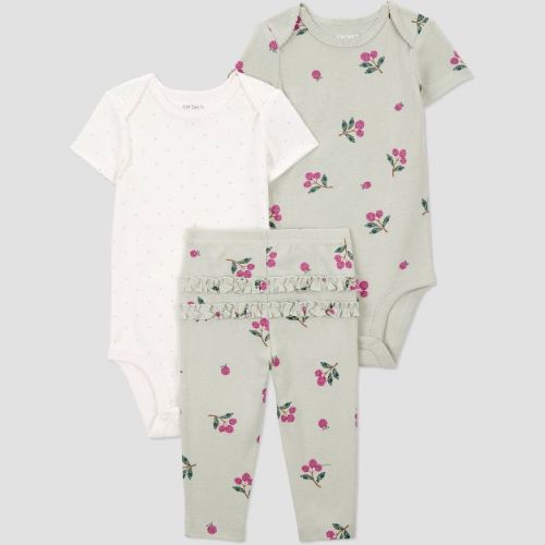 Carter's Just One You® Baby Girls' 3pc Raspberry Fruit Printed Bodysuit Set - Green