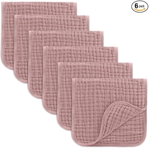 Comfy Cubs Muslin Burp Cloths 20" x 10", Pack of 6 - Large, 6-Layer, Ultra Absorbent 100% Cotton for Baby Drool and Messes - Soft, Safe & Gentle Baby Burp Cloths Set for Boys & Girls - Mauve