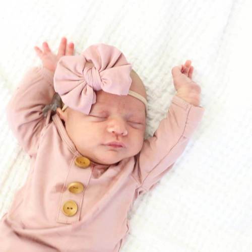 Solid Mauve Bamboo Baby Knot Gown & Hat