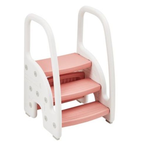 Kids Step Stool with Handles, Adjustable Toddler 3-Step Stool with Non-Slip Design, Plastic Stepping Standing Stool Helper, for Bathroom, Sink