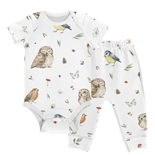 Bodysuits Set Unisex Short Sleeve Baby Pants Set 0-3M