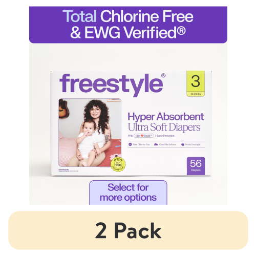(2 pack) Freestyle Hyper Absorbent Ultra Soft TCF Baby Diapers, Size 3, 56 Count (Select for More)