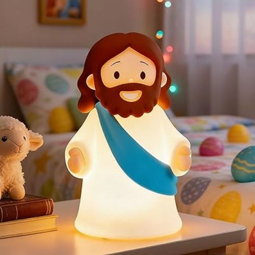 Jesus Night Light Rechargeable Bedside Night Light Dimmable Silicone LED Light Ideal for Religious Gatherings, Gifts for Sunday School, Baptism Presents, Easter Egg Decorations (blue) (Blue)