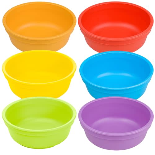 Re-Play 12 oz. Toddler Bowls Set of 6 - Kids Deep-Walled, Durable & Reusable Snack and Meal Bowls, Dishwasher & Microwave Safe, BPA-Free, Made in USA from Recycled Plastic, Crayon Box