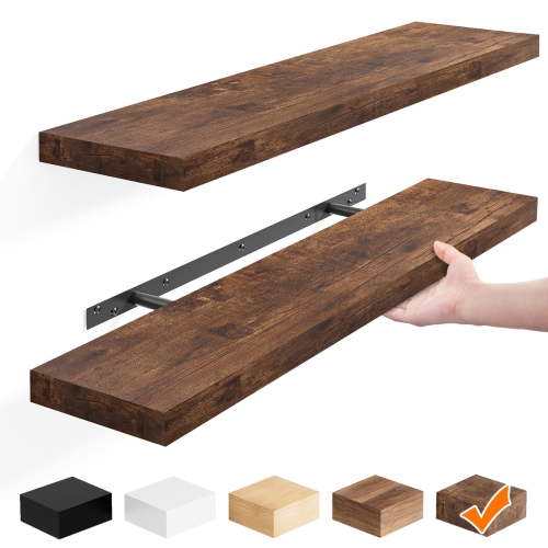 Fairy 2pcs Floating Shelves for Wall, 22.5in Bathroom Kitchen Shelves for Farmhouse Decor, Rustic Brown