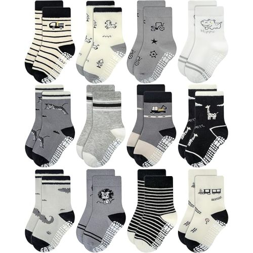 RATIVE Non Skid Anti Slip Crew Socks With Grips for Baby Infant Toddlers Kids Boys