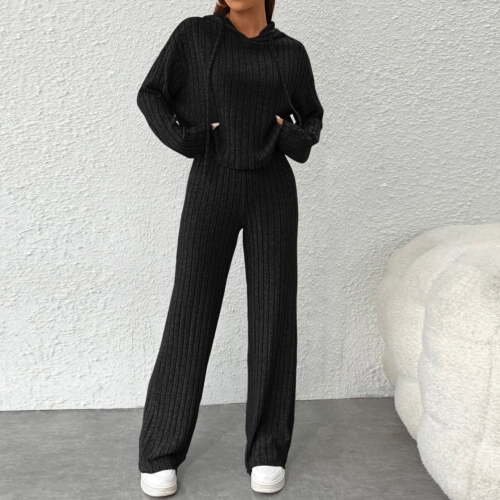 TrendVibe365 Knit Lounge Sets for Women Plus Size Solid Color Ribbed Knit Hoodie Long Sleeve Shirts and Long Pants Comfy Trendy Pajamas Lounge Set Loungewear Summer Outfits