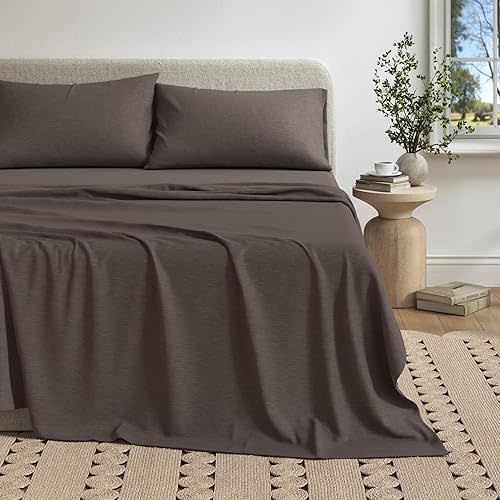 Cotton Jersey Knit California King Sheet Set - Ultra-Soft, Stretchy, Heathered Melange Bed Sheets - Cozy, Soft T-Shirt Sheet & Pillowcase Set (Charcoal)
