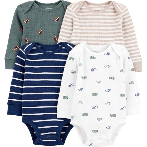 Simple Joys by Carter's Boy 4-pack Long-sleeve Bodysuit, Brown Football, 0-3M