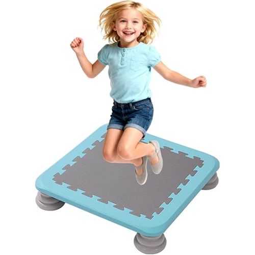 Sensory Trampoline for Autism Kids Indoor, 25 Inch Square Leaps and Rebounds Trampoline, Bouncing Board with Non-Slip Base, Mini Trampolines Bounce Board Jumping Toys, Max Loaded 165 lbs