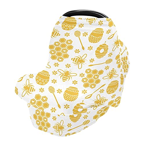 Nursing Cover Breastfeeding Scarf Yellow Bee Honey Baby Car Seat Covers Soft Breathable Infant Carseat Canopy Stroller Cover for Boys Girls