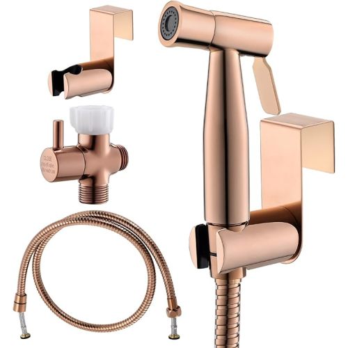 Purrfectzone Bidet Sprayer for Toilet, Bidet Sprayer for Feminine Wash, Premium Stainless Steel Jet Spray for Toilet, Wall-Mounted or Toilet Tank Mounted - Rose Gold