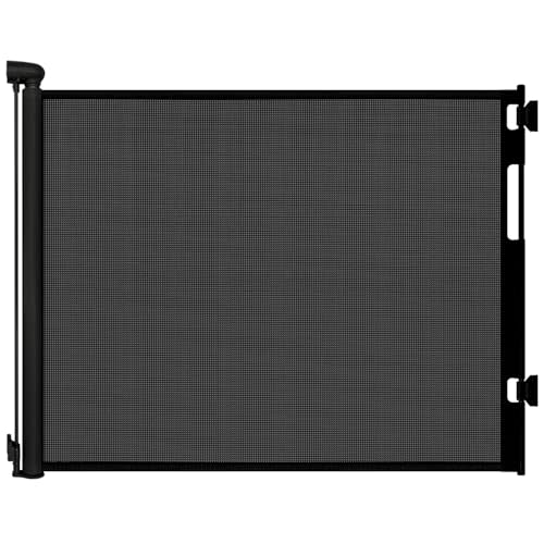 Retractable Baby Gates for Doorways, 55" Wide x 33" Tall Mesh Dog Gate | Child Safety Gate for Babies & Pets, No Bottom Rail, One-Hand Operation, for Stairs, Hallways, Deck, Indoor & Outdoor, Black