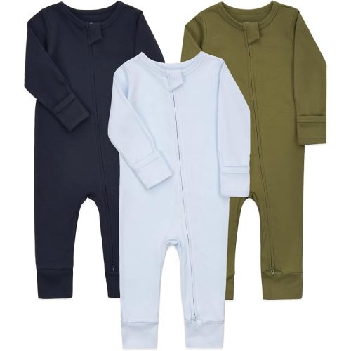 Aablexema Baby Cotton Footless Pajamas with Mitten(Blue Olive Set, Newborn)