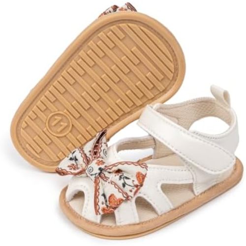 Babelvit Infant Baby Girl Boy Sandals Comfort Premium Summer Outdoor Casual Beach Shoes with Flower Bowknot Anti Slip Rubber Sole Newborn Toddler Prewalker First Walking Shoes