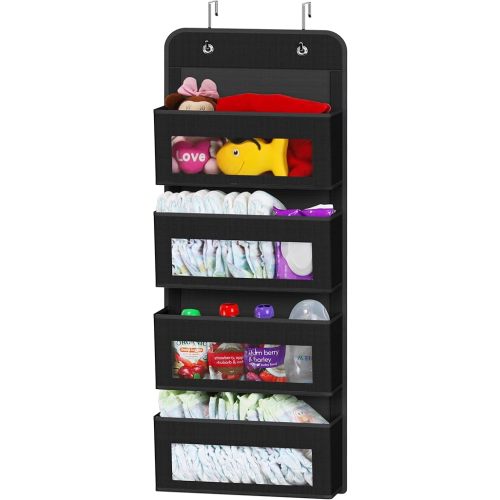Simple Houseware 4 Clear Window Pocket Over Closet Door Storage Hanging Organizer for Bedroom, Bathroom, Pantry, Black