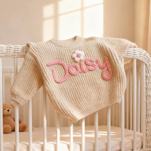Personalised Baby Name Sweater/Custom Hand Embroidered Baby Sweater/Baby Sweater with Name/boy Sweater/Baby Shower Gift/First Birthday Gift