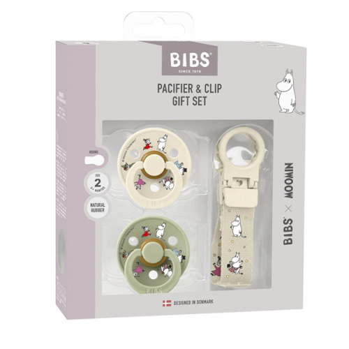 BIBS x Moomin Colour Pacifier & Loop Clip Gift Set - Ivory/Sage – Bibsworld store US