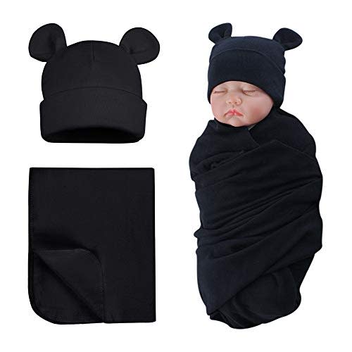 PESAAT Cotton Baby Swaddle Hat Set Newborn Infant Hats Receiving Blankets for Baby Boys Girls