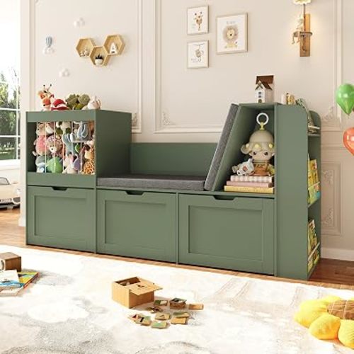 66.9" W Kids Reading Nook, Toy Storage with Stuffed Animal Storage