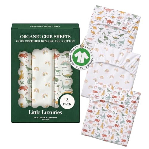 100% Organic Cotton Baby Crib Sheets, 28" x 55", Jurassic Joy, 3-Pack | GOTS Certified, Soft Fitted Sheets for Mini Mattress, 6" Deep Pocket with Secure Elastic Fit, Boys & Girls