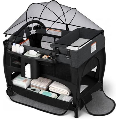 TODEFULL Baby Pack and Play with Bassinet, Travel Crib, Portable Playard