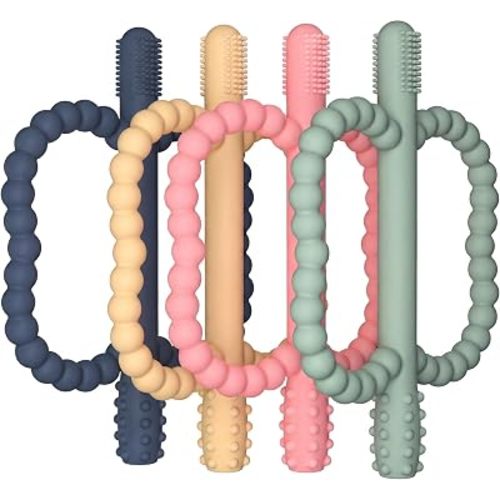 4 Pack Baby Silicone Teething Toys, Teething Sticks for Babies,Silicone teether Tubes for Baby Girl,BPA Free, Soothe Gums for 0-6 3-12 18-36 Months, Newborn Infants Toddler Sensory Chew Toys