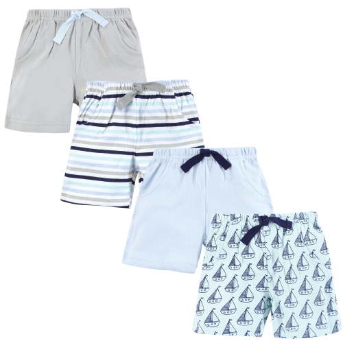 Hudson Baby Infant Boys Shorts Bottoms 4-Pack, Mint Sailboat, 9-12 Months