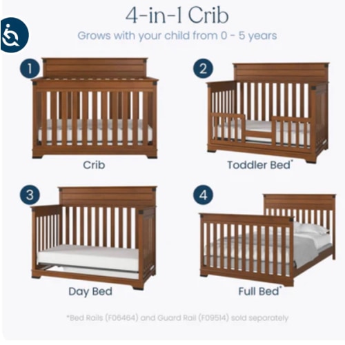 Redmond 4 in 1 Crib, Coach Cherry | Convertible Cribs | Child Craft