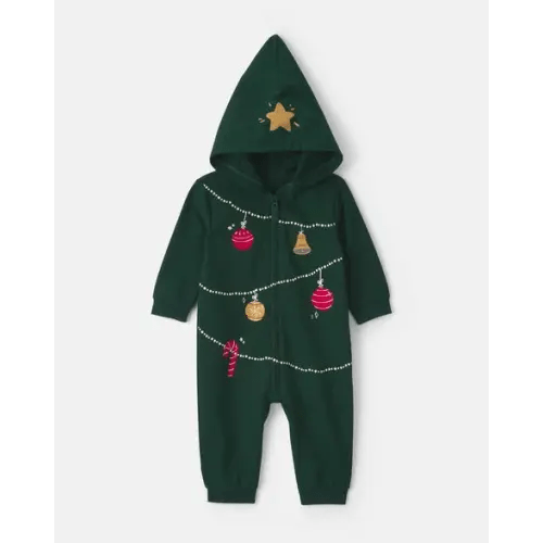 Baby Christmas Tree French Terry Long-Sleeve Jumpsuit - Green | Carter's