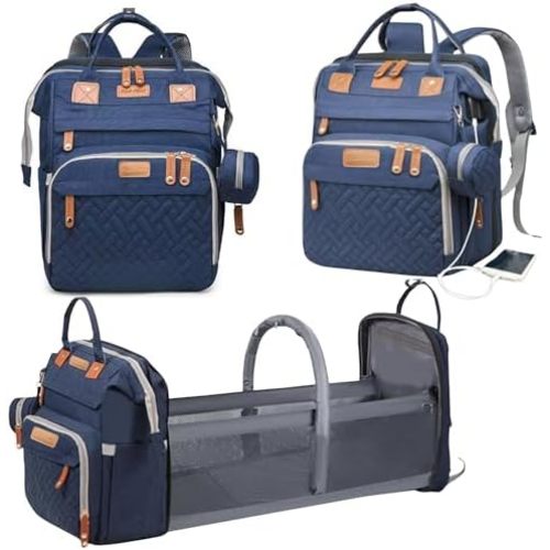 Baby Diaper Bag with Changing Station, Waterproof Diaper Bag Backpack for Mom/Dad, Baby Shower Gifts, w/USB Charging Port, Insulated Bottle Holders & Pacifier Case, XL Storage Backpack, Blue