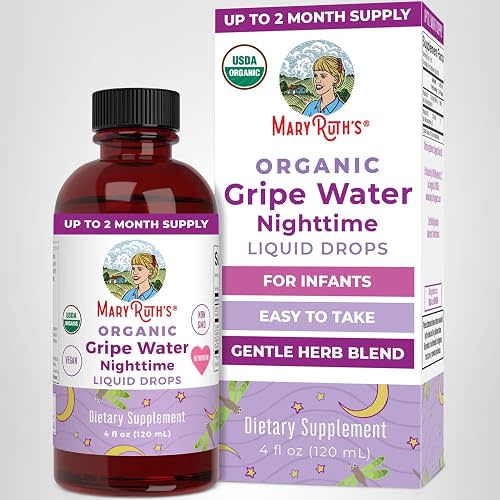 USDA Organic Nighttime Gripe Water for Babies by MaryRuth's | Herbal Blend for Little Tummies | Baby Essentials | Ages 0+ | Ginger Root | Lemon Balm | Fennel Seed | Vegan | 4 oz | 30-60 Servings