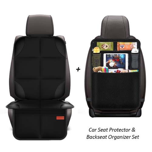 Luckybay Car Seat Protector and Kick Mat Set – 2-Piece Backseat Protection Bundle with Tablet Holder and Storage Pockets – Waterproof Car Organizer for Kids, SUVs, and Trucks
