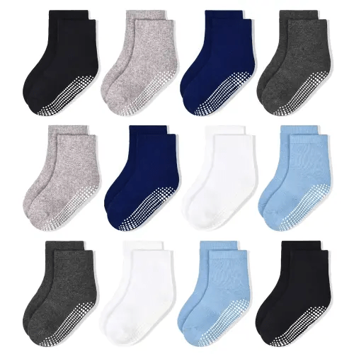 Non-Slip Toddler Socks With Grips 12 Pairs Kids Anti Slip Sticky Socks For Infant 6-12 Months 1-10 Years Kids Toddler Slipper Socks
