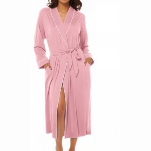 Ekouaer Kimono Robes for Women Long Lightweight Knit Bathrobe Shawl Soft Sleepwear Casual Ladies Loungewear Pink S
