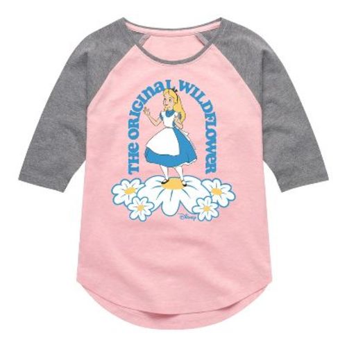 Girls' Disney Alice In Wonderland Shirt Tail Raglan Graphic T-shirt - Light Pink/Ath Hea - 2T