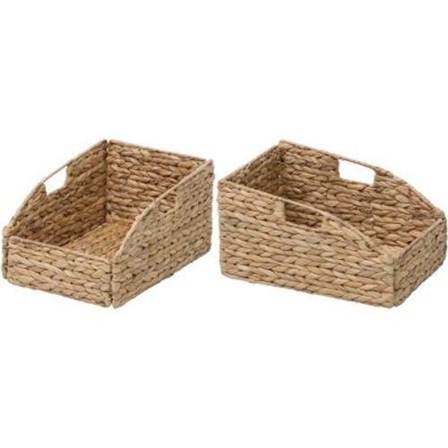 eHemco Trapezoid Woven Hyacinth Wicker Pantry Storage Baskets with Iron Wire Frame, 13.25"x9"x7/3.5", Natural