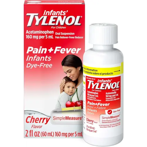 Infants’ Tylenol Dye Free Acetaminophen, Free of Alcohol, Aspirin and Ibuprofen, Oral Suspension, Pain Relief, Fever Reducer, Includes SimpleMeasure Dosing Syringe, Cherry Flavor, 2 Fl Oz