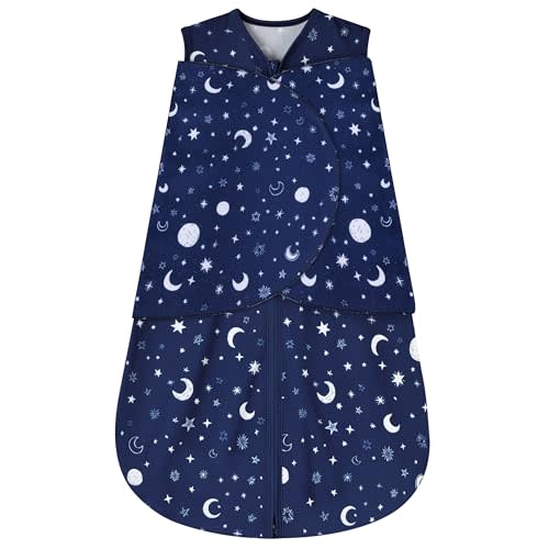BSTOPPT Newborn Sleep Sack Baby Swaddle,swaddle me 6-12 month,3-Way Adjustable Wearable Blanket,100% Rayon Cotton Swaddling sleeping bag，TOG 0.5 (Starry Sky, 6-12 Months)
