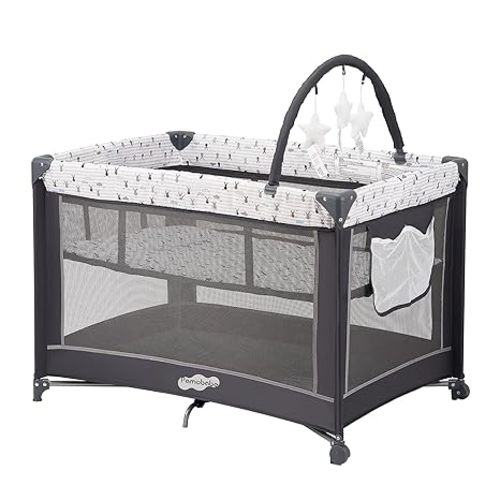 Pamo Babe Pack and Play with Bassinet, Portable Playard for Baby