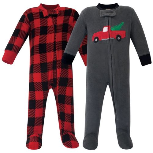 Hudson Baby Infant Boys Fleece Zipper Sleep and Play 2pk, Christmas Tree, 3-6 Months