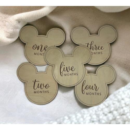 Mouse Wood Baby Monthly Milestone Markers: Photo Props