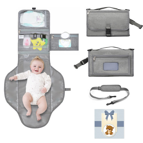 Portable Changing Pad, Waterproof Travel Portable Changing Mat with Shoulder Strap, Shower Gifts for Baby