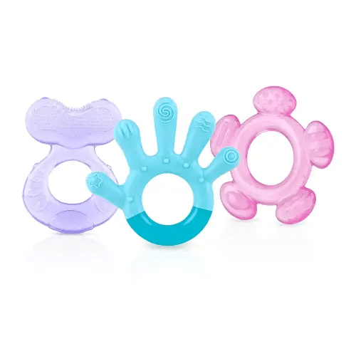 Nuby 3 Step Soothing Teether 3 Piece Set- Front, Middle, Back Teeth Teething- Pink/Purple, 3 m+