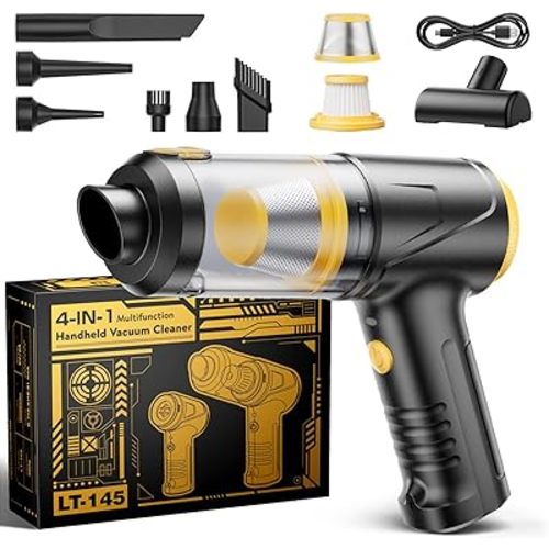 Handheld Vacuum Cleaner 21000Pa Suction with Brushless Motor, 4-in-1 Portable Mini Car Vacuum with 2 Suction Modes, Cordless Vacuum with LED Light, Type-C Charge for Car, Office Desk, Keyboards